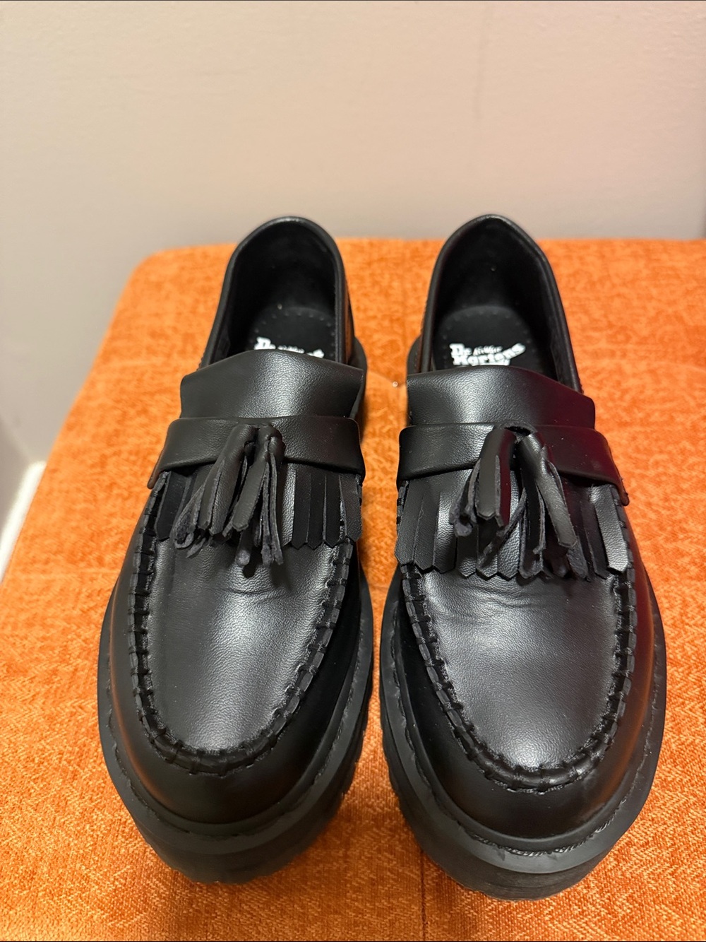 Dr Martens Black Tassel Loafers, Classic Leather Dress Shoes/Unisex